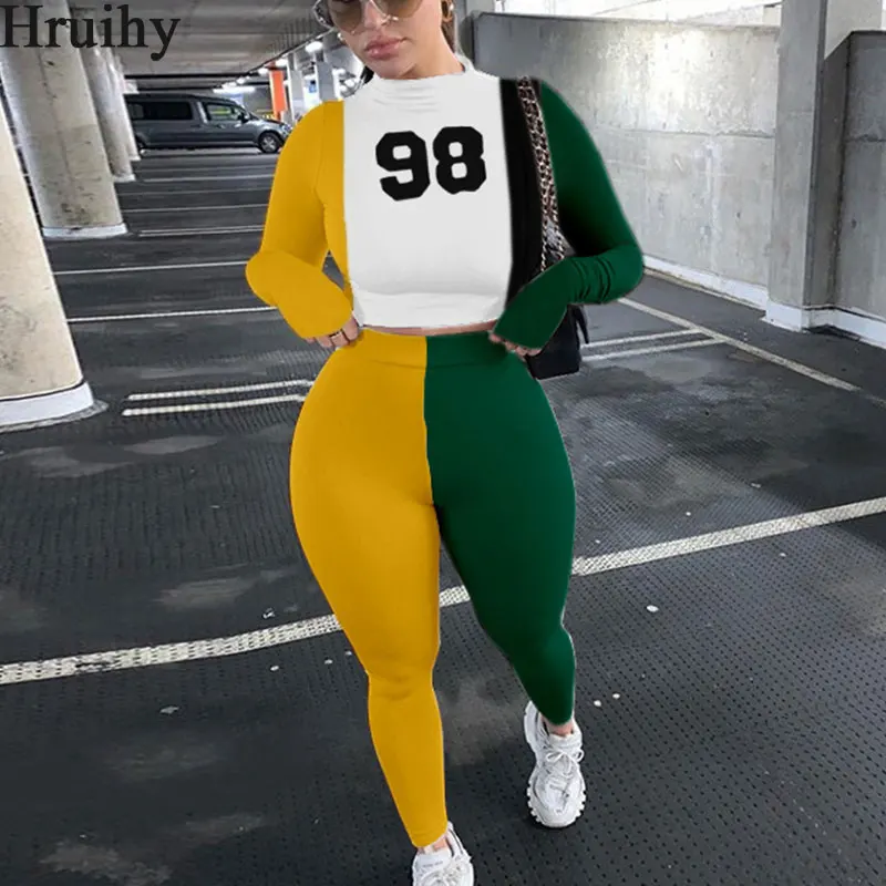 

Tracksuits Women Set Casual Letter Printing Color Matching Elastic Waist Loungewear Women Fashion Long Sleeve Two Piece Set