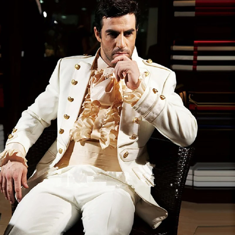 

2020 Custom Made Double Breasted Ivory Groom Tuxedos Classic Groomsmen Men Wedding Suits Luxury Jacket Pants 2 Pieces Set