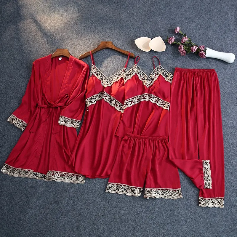 Ажурное кимоно халат женская одежда для сна атласное летнее сексуальное