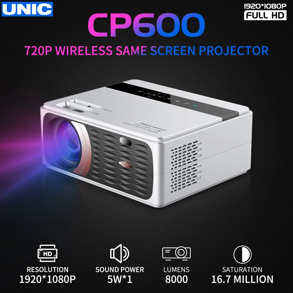 Новый UNIC CP600 1280x720P HD проектор HDMI basic/wifi Bluetooth lcd домашний кинотеатр кинопроектор для