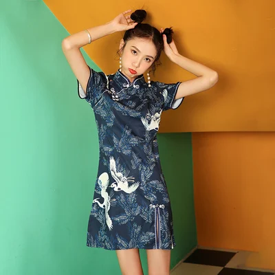 Photo Color SWEETXUE китайское платье для женщин Cheongsam Современные вечерние платья с животным принтом Тонкий Сплит Пряжка китайский воротник Qipao платье - Цвет: Photo Color