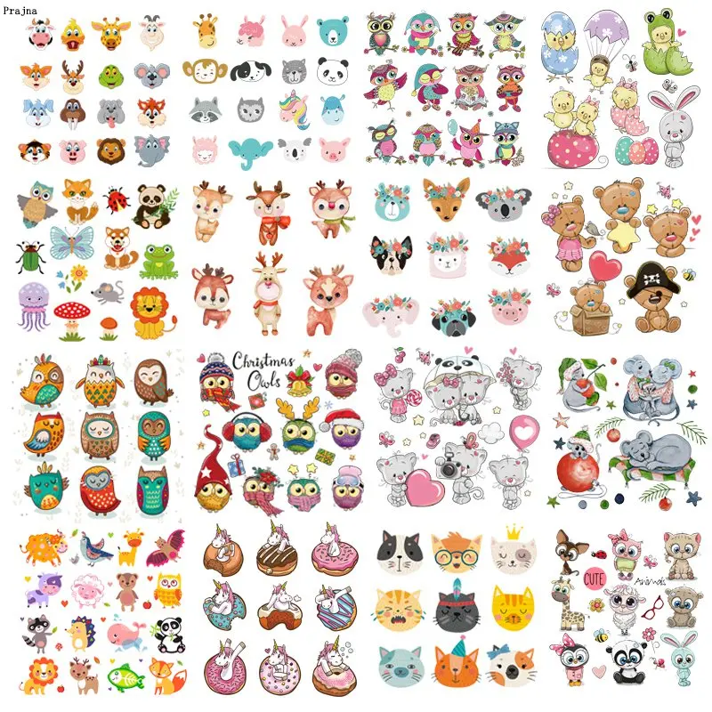 Prajna Iron On Cute Animal Patches For Kids Clothing DIY T-shirt Applique Heat Transfer Vinyl Unicorn Owls Patch Thermal Sticker | Дом и сад