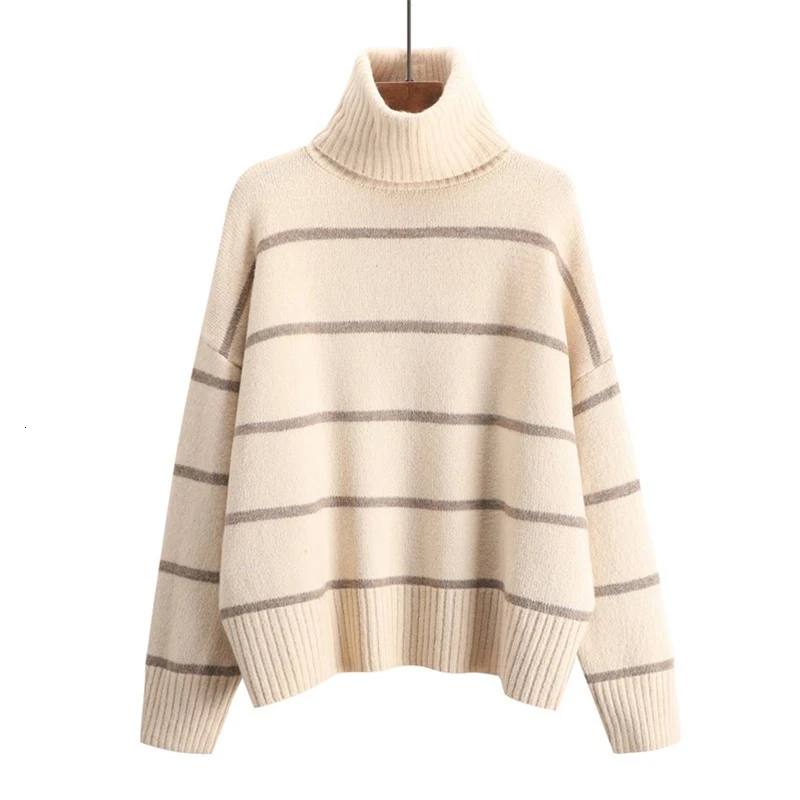 Autumn Winter Women Casual thick Sweater 3 Colour Turtleneck Computer Knitted Striped Pullovers Loose Office Lady Top | Женская одежда