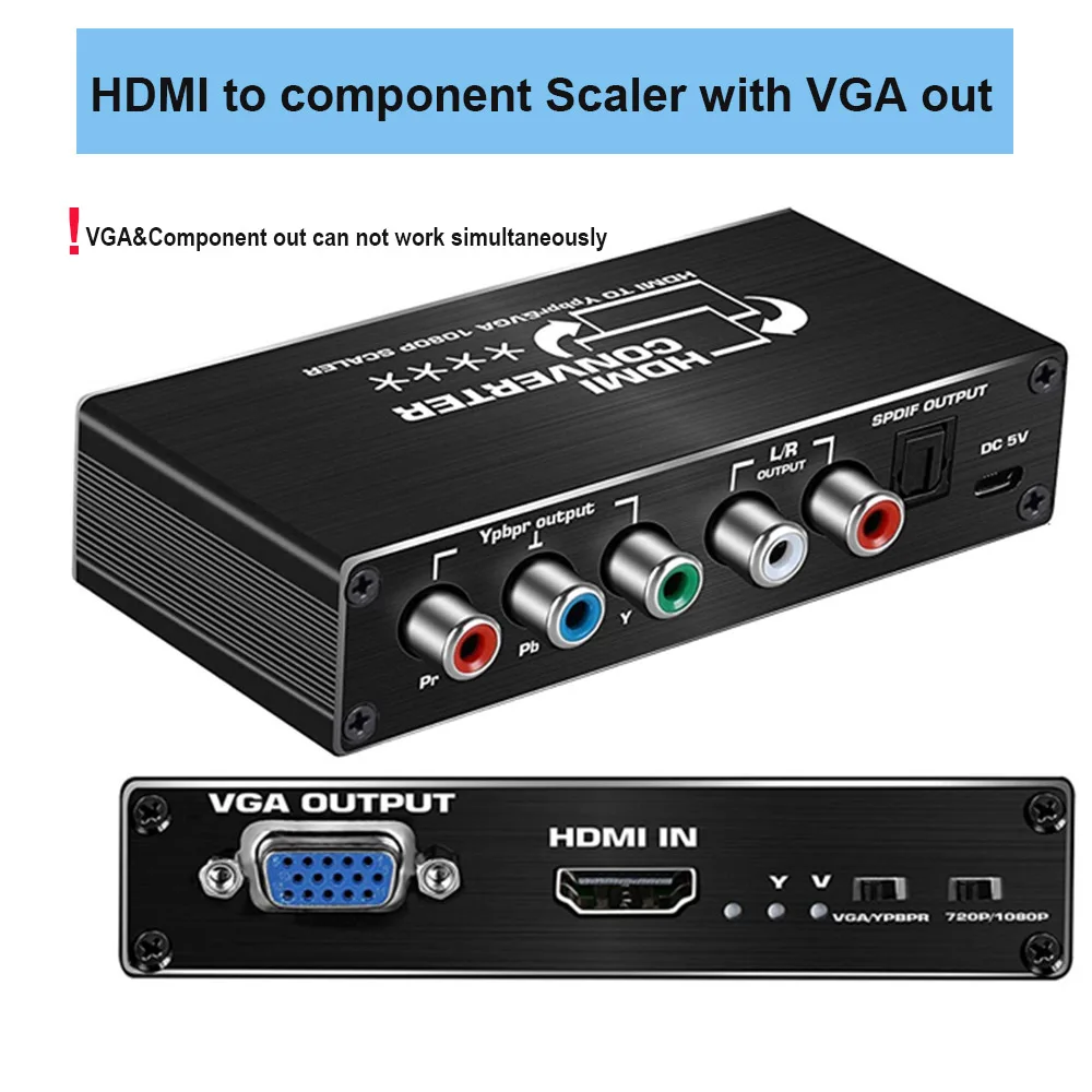 HDMI to Component Scaler Converter 1080P HDMI to VGA or YPbPr 5RCA Video Converter Adapter with Optical Toslink SPDIF R/L Audio images - 6