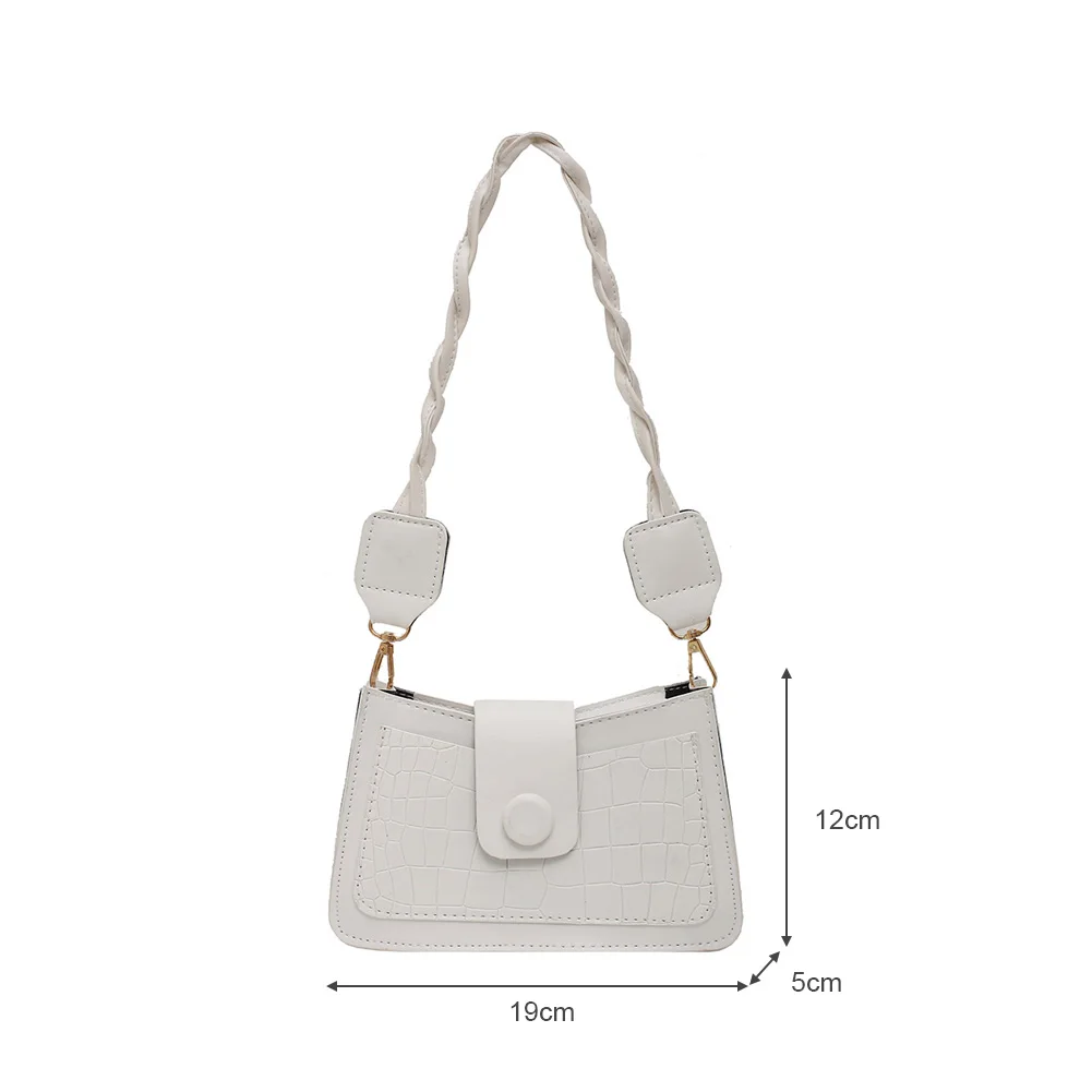 

Fashion Stone Pattern Shoulder Underarm Bags for Women 2021 Solid Color PU Leather Woven Strap Crossbody Messenger Handbags