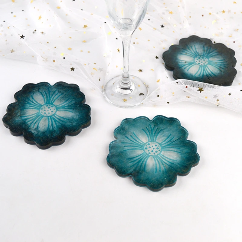 

Large Flower Shape Resin Coaster Molds DIY Silicone Tray for Fruit Cup Geode Agate Platter Epoxy Resin Molds Art Crafts