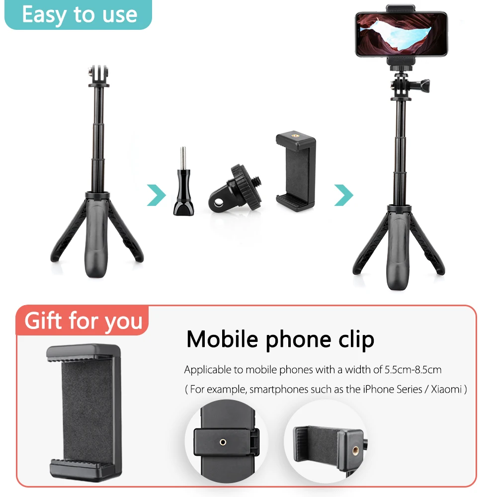 Vamson выдвижная ручка штатива Карманный Полюс Мини селфи палка для Gopro Hero 8 7 6 5 для мобильного телефона для Xiaomi yi VP421