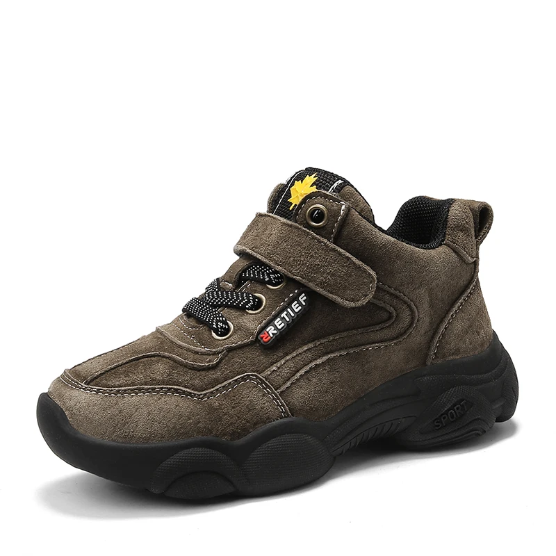 Brown High quality leather outdoor sports boys shoes comfortable Velcro casual shoes - Цвет: Brown