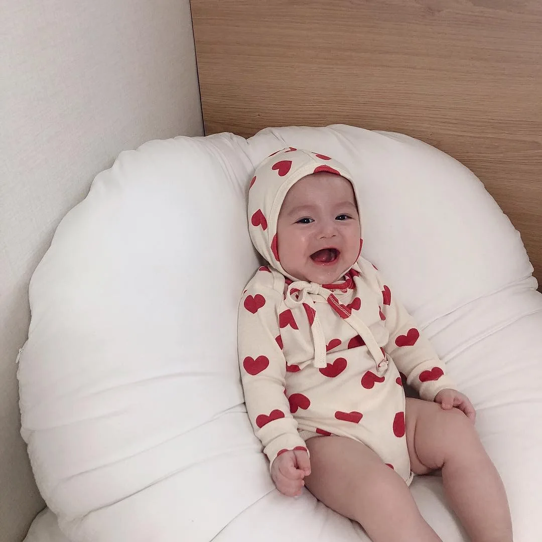 Детские комбинезоны с длинными рукавами и сердечками хлопковые шапкой для