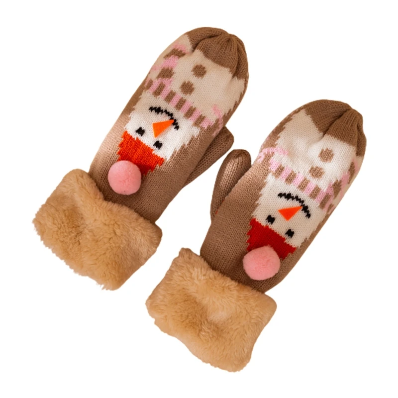 

Winter Warm Gloves Lovely Full Finger Gloves Soft Knitted Gloves Christmas Snowman Fleece Lined Glove Thickened Gloves