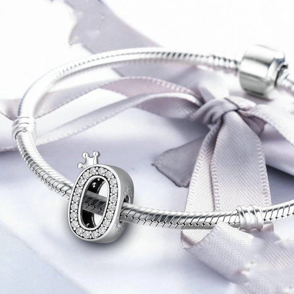 CKK подходят для браслетов Pandora Браслеты сверкающие номер круглая корона шарма 925