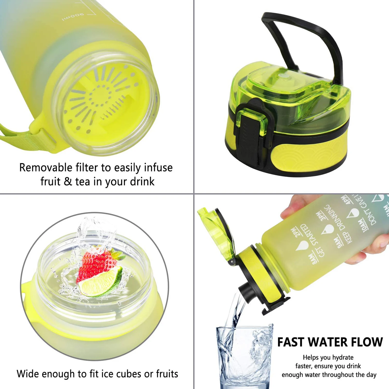 

OUTFUN 1L Motivational Water Bottle With Time Marking Bpa Free Tritan Gym Fitness Gym Jug Sport Plastic Drinking Filter