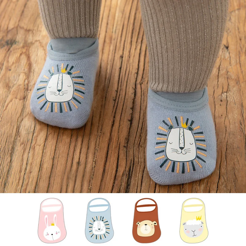 Хлопковые нескользящие детские носки, нескользящие носки для новорожденных с мультяшным принтом для девочек и мальчиков, милые носки для н...