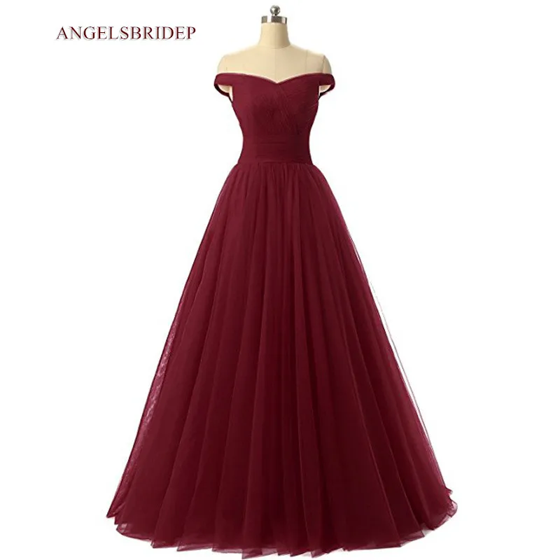 Женское вечернее платье с открытыми плечами ANGELSBRIDEP длинное фатиновое в пол