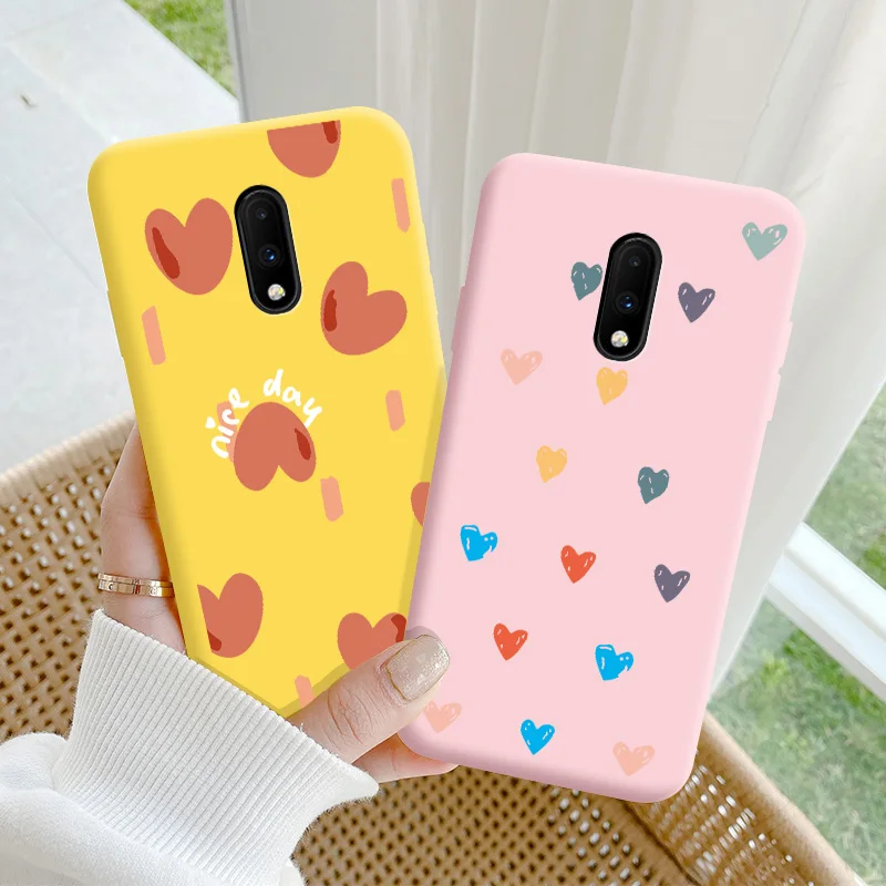 

For onePlus 7 Case Protective Phone Shell Frosted Silicone Casing For onePlus 7 Color Heart-Shaped Soft TPU Back Cover