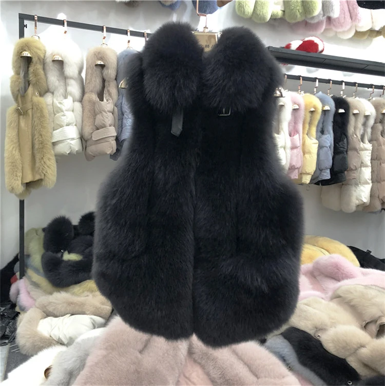 Rf2026 жилет из натуральной кожи с натуральным мехом женский на лисьем меху