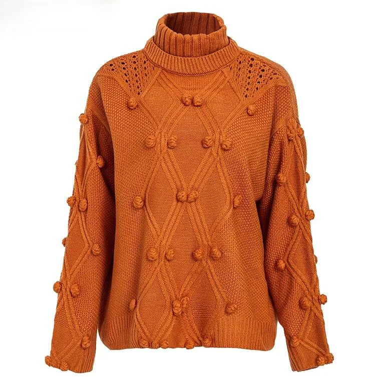 

2020 Jumper Poncho Real Pullover Feminino New Sweater Female Diamond Shaped Hair Ball High Collar Loose Winter Clothes Women