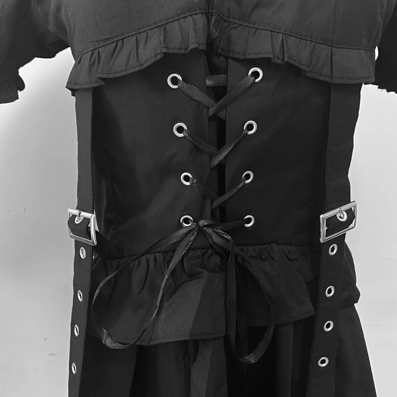 

Gothic Women Dress O Neck Short Sleeve High Waist Ruched Ruffles Lolita Strap Dresses Female Fashion Clothing 2020 QZ0224