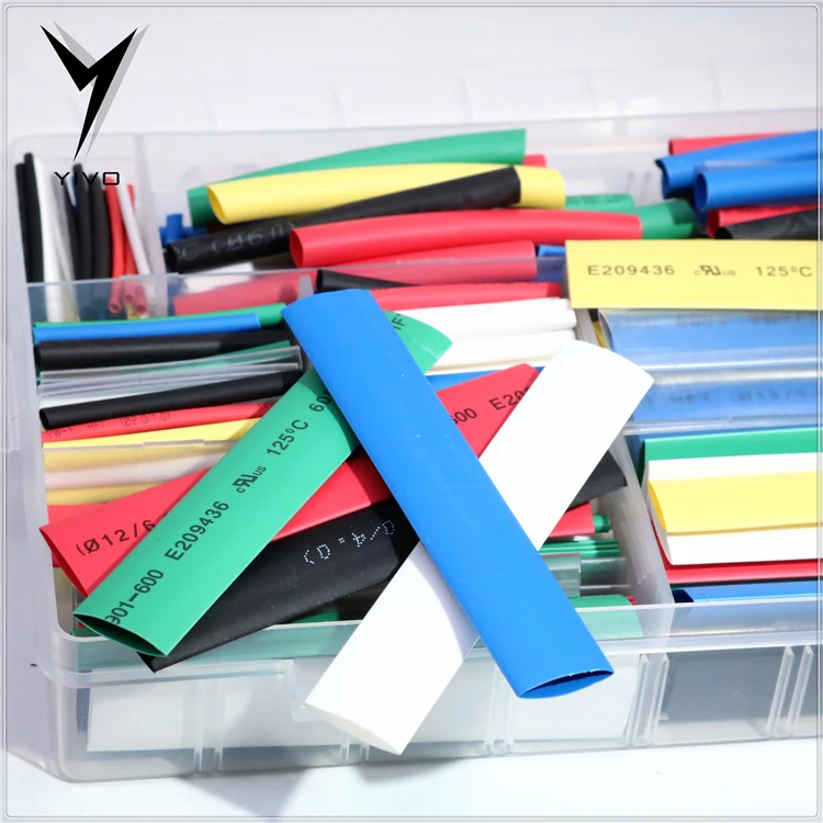 

XSSH A box 385pcs audio speaker RCA XLR cable Polyolefin Shrinking Assorted Heat Shrink Tube Wire Cable Insulated Sleeving Tub