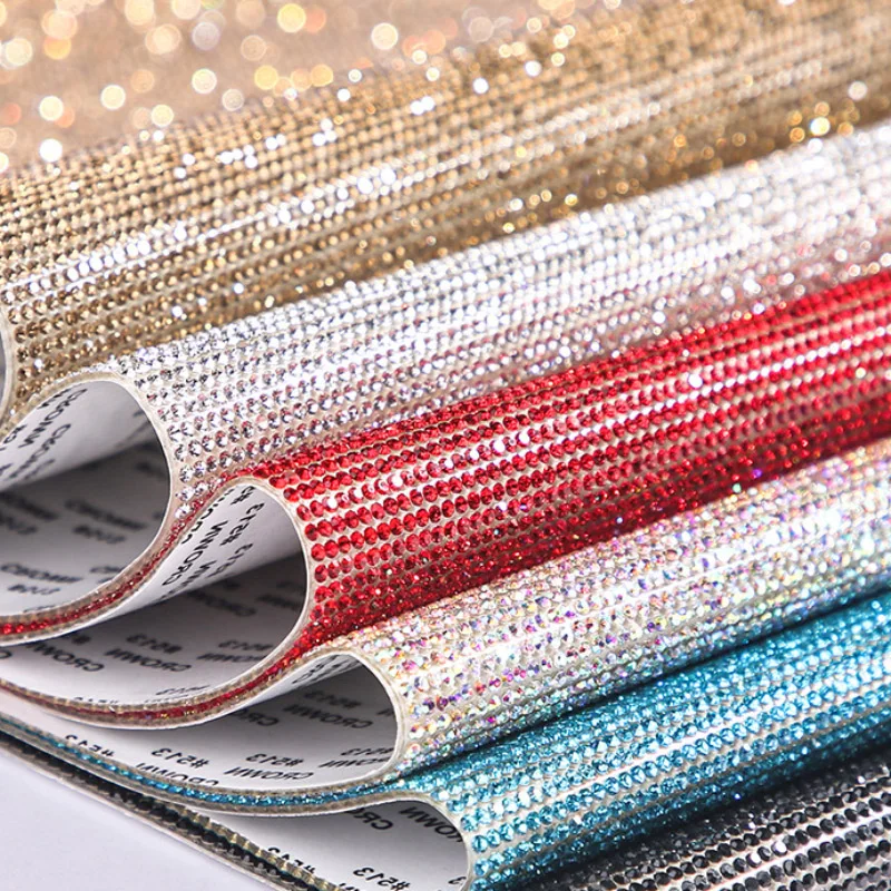 

24x20cm SS6 2mm Self adhesive crystal rhinestone sheet applique Banding roll sticker sheet garment shoes diy trim