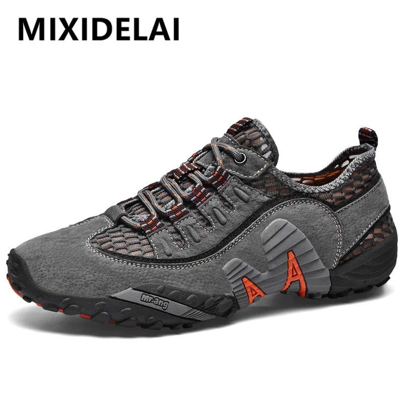 New Summer Genuine Leather Sneakers Comfortable Mesh Breathable Men Shoes Casual Outdoor Wading Non-slip Feminino Zapatos |