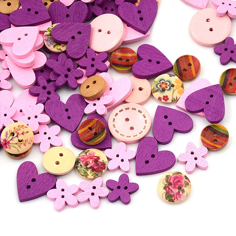 

100Pcs Christmas Buttons Mini Wooden Hearts Sewing Buttons for Doll Clothes Crafts Scrapbooking Fancy Decorative Garment Buttons
