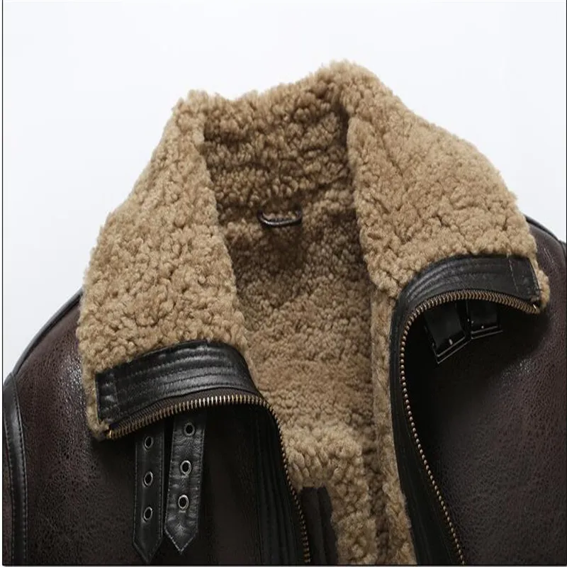 Мужская летная куртка из натуральной овечьей шкуры короткое зимнее кожаное