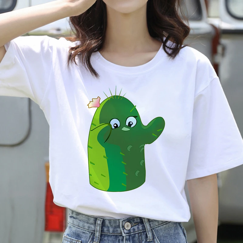 

Women's T-shirt Funny Cactus Print T-shirt Fashion Female Tee Top Graphic Female T shirts Clothing Camisas Mujer
