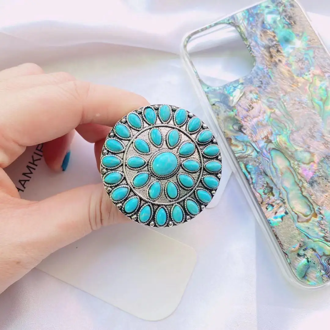

Turquoise Phone Holder Universal Support Telephone Expanding Round Stand Grip Foldable Socket Phone Accessories Table Desk
