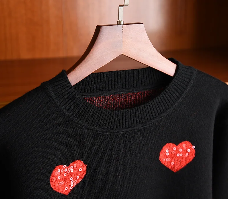 New Designer Women's Sequins Embroidery Sweaters High quality 50% Wool pullovers sweater Top C014