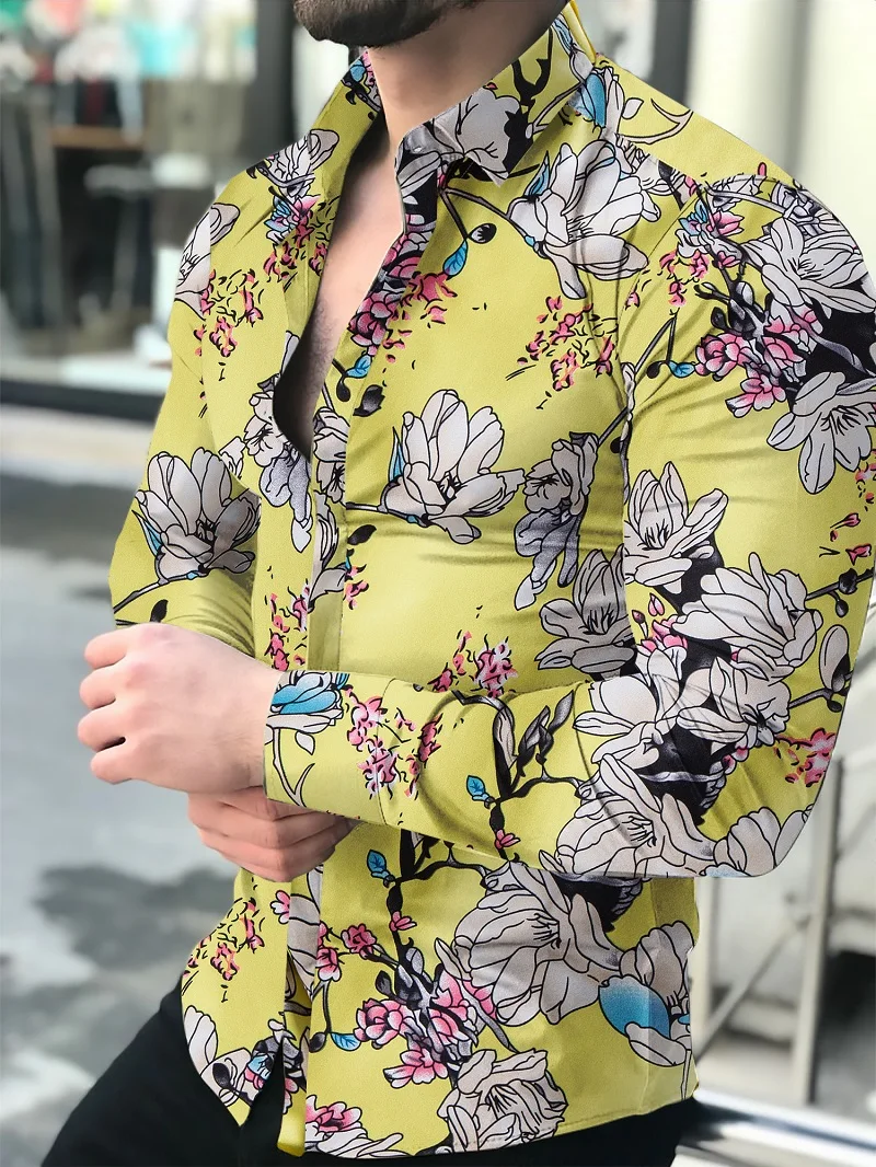 Men's Shirt Long Sleeve Hawaiian  Social Luxury Button Up Cardigan Blouses Wholesale 2021Single Breasted Turn-down Collar Broad