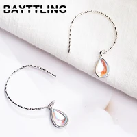 bayttling 31mm silver color earrings sweet moonstone drop pendant earrings for woman fashion party jewelry gift