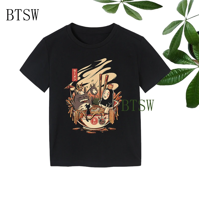 С милым мультипликационным принтом Ramen бассейн вечерние детская футболка летние