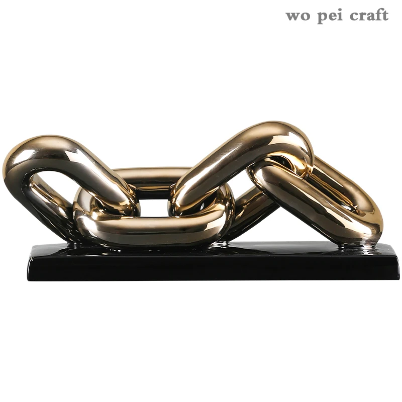 

Nordic Golden Chain Statue Office Study Desktop Decor Ceramics Ring Chain Crafts Statuette Porcelain Crafts Home Decoration
