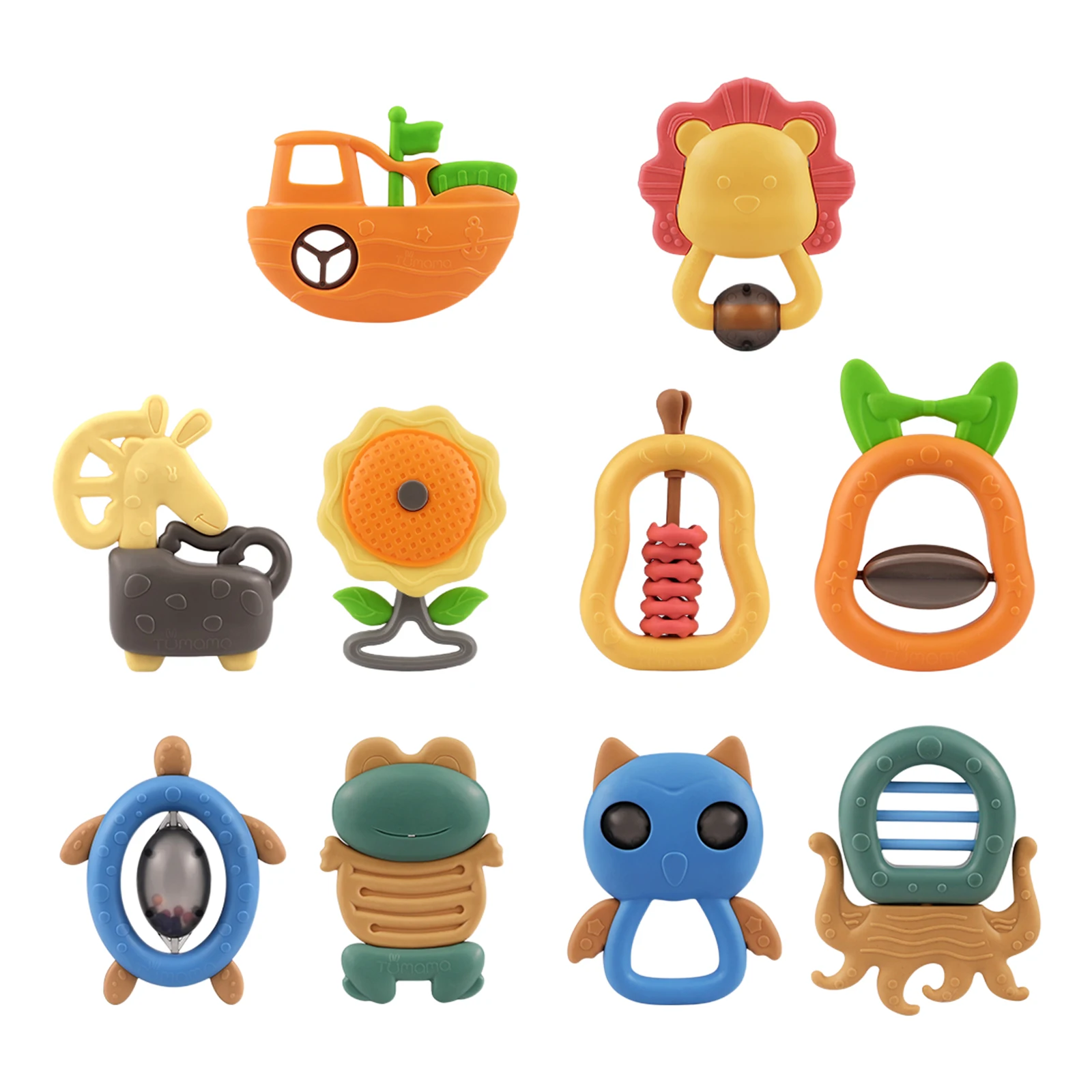 

10Pcs/Set Baby Rattle Toys 0-12 Months Cartoon Hand Grip Safe Material Rattles Shaker Teether Infant Newborn Educational Toys