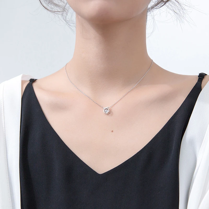 Modian Exquisite Swing Clear CZ Round Classic Sparkling Jewelry Fashion 925 Sterling Silver Wedding Necklace Pendant For Women