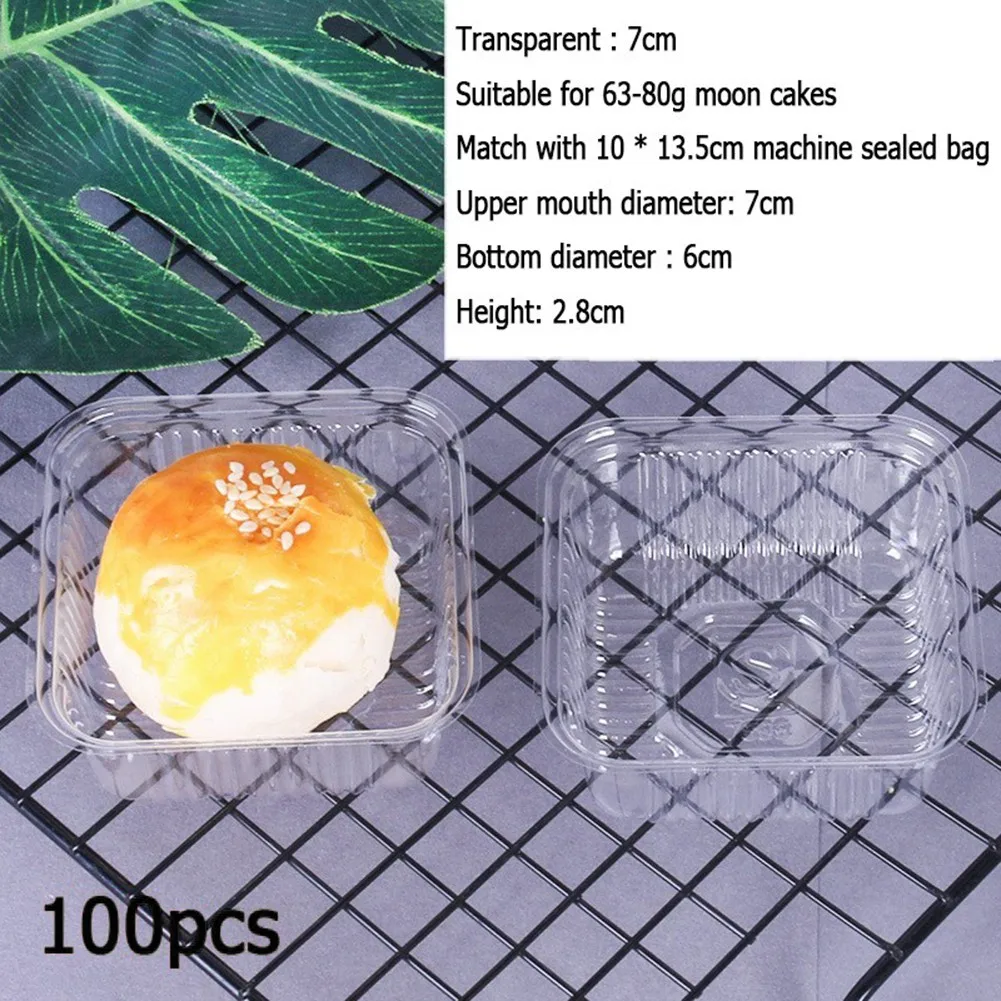 

100Pcs Golden Transparent Moon Cake Tray Moon Cake Box Container Food Packaging Box Square Bakewares Decoration
