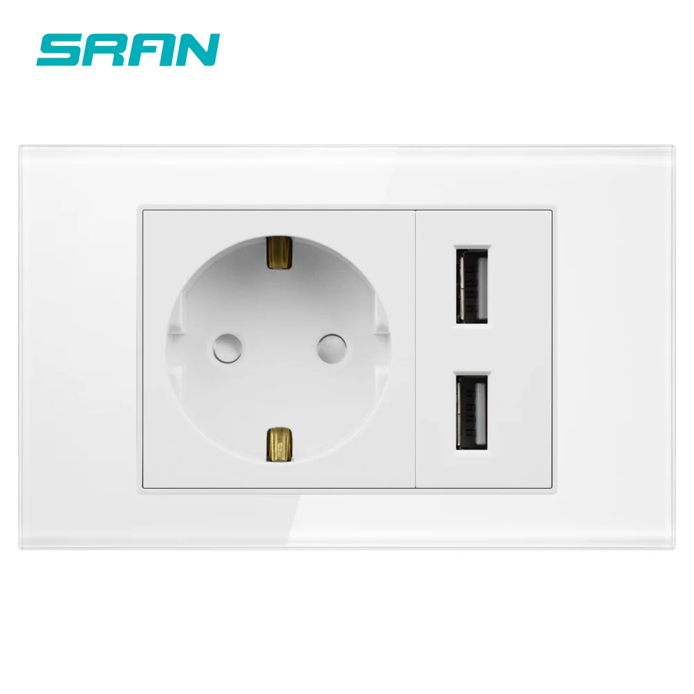 Розетка настенная SRAN 2 клавиши usb 118 А 220 х72 мм в 16 А|Электрические розетки| |