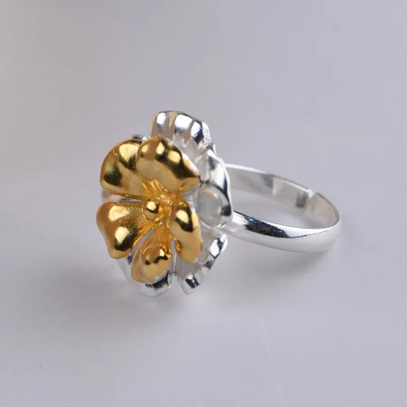 

FNJ 925 Серебряное кольцо для Для женщин Jewery 100% оригинальный чистый S925 Стерлинговое Серебряные кольца золото Цвет цветок