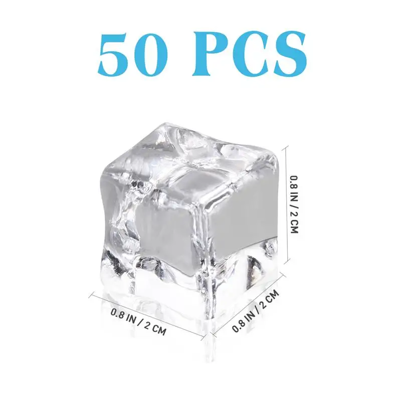 Cubitos de hielo acr&iacute;licos artificiales, accesorios de decoraci&oacute;n para fotograf&iacute;a, cristal transparente, forma cuadrada, 20mm, 50 Uds.-5
