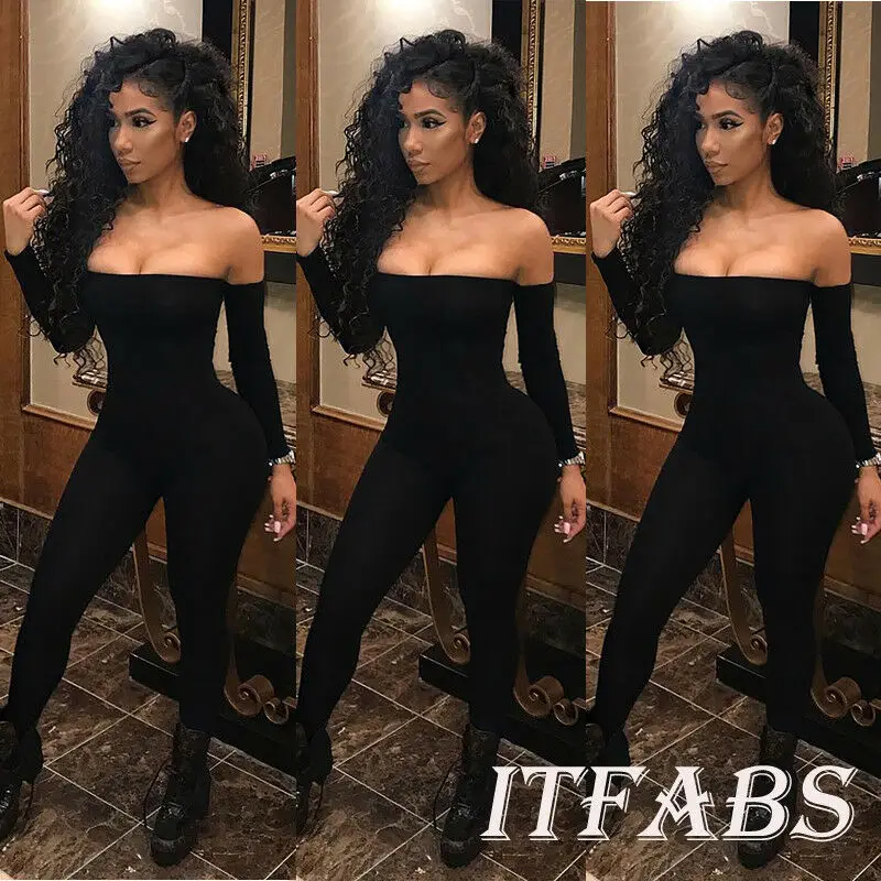 Женский комбинезон вечерние комбинезоны черный с открытыми плечами женский