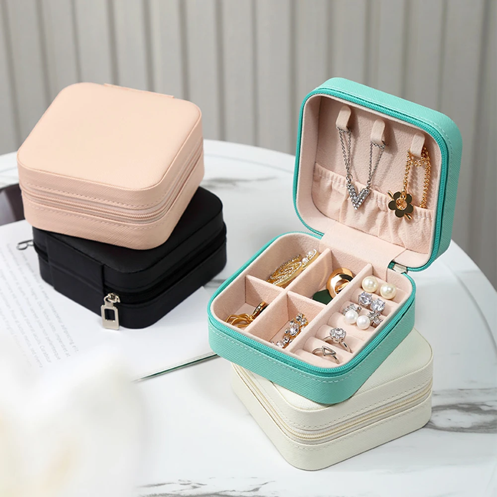 

Jewelry Box Portable Storage Organizer Earring Holder Zipper Women Jewelry Display Travel Case 100x100x55mm