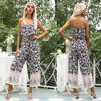 women jumpsuits rompers 2021 summer new female chiffon printed sleeveless wide leg loose suspender trousers jumpsuit for girls
