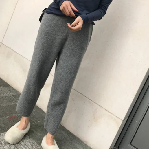 Женские вязаные шерстяные брюки DB19 элегантные свободные штаны бананы с высокой