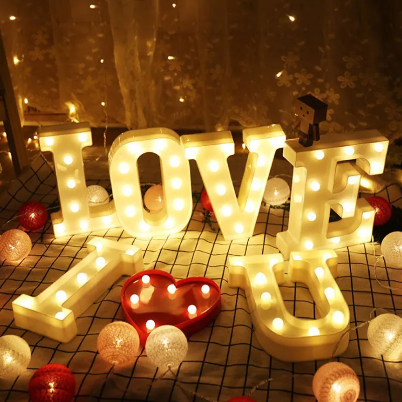 

26 Letter Letter Symbol LED Lights 3D Home Romantic Decoration Letters Ornament For Wedding Valentine's Day Hanging Night Light