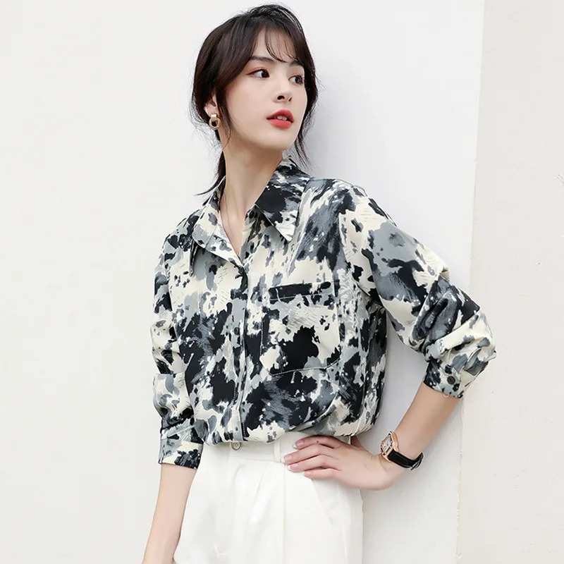 

Бесплатная доставка, женская винтажная блузка, модная одежда, сезон весна-осень 2020, шифоновые рубашки с принтом, женские рубашки D0125