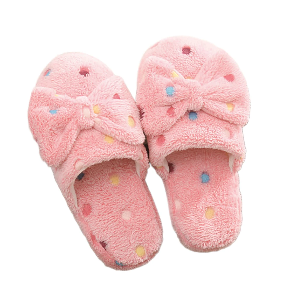 Очень теплые хлопковые тапочки Милые милые женские с бантом Домашние для спальни