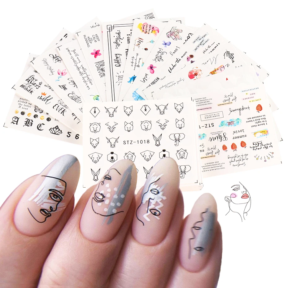 16 шт./компл. абстрактные наклейки для ногтей с изображением девушек и лица водные