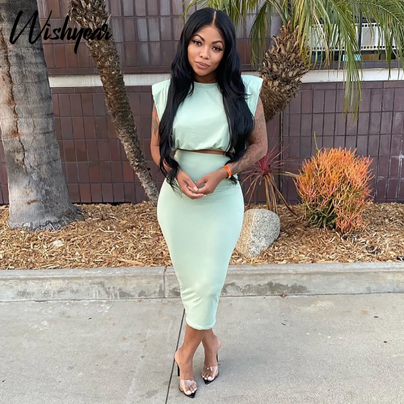 Пикантный комплект Wishyear из двух предметов для женщин летняя одежда укороченный