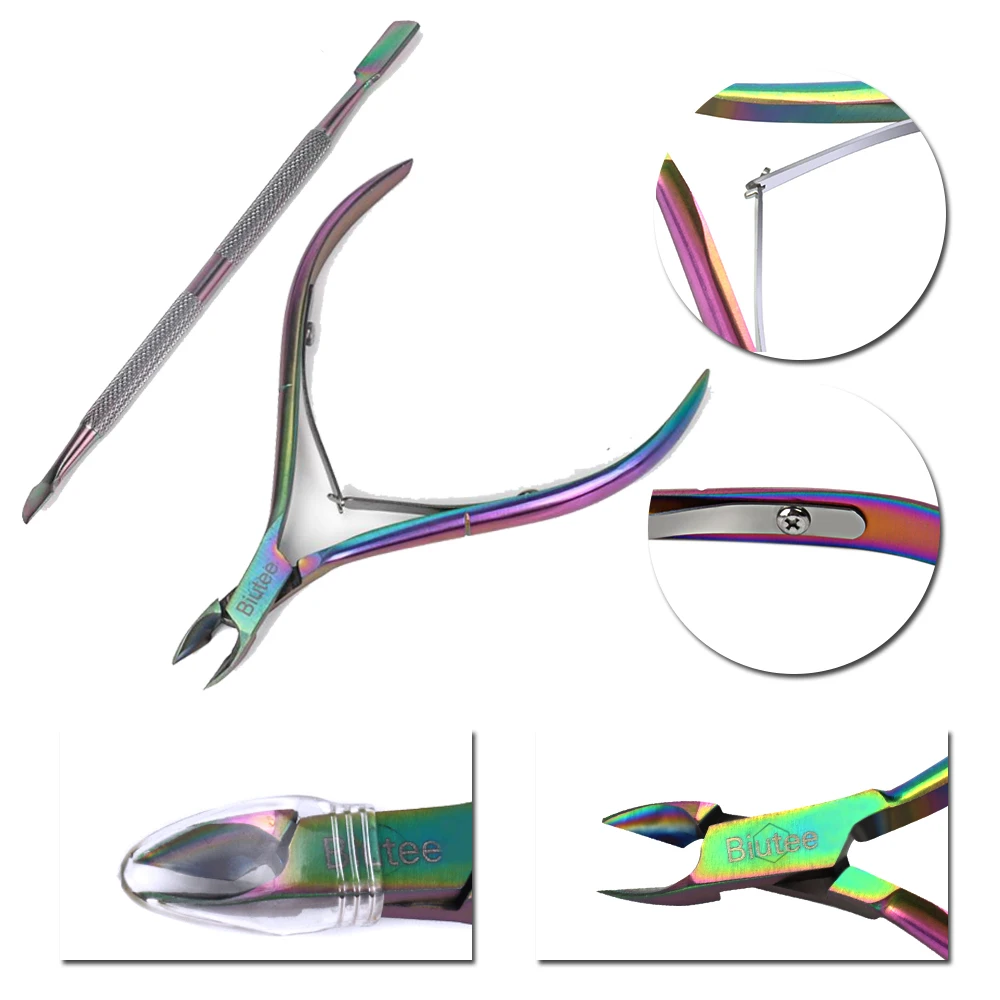 Biutee 2 шт. Радужный Хамелеон для дизайна ногтей кутикулы толкатель резак Кусачки